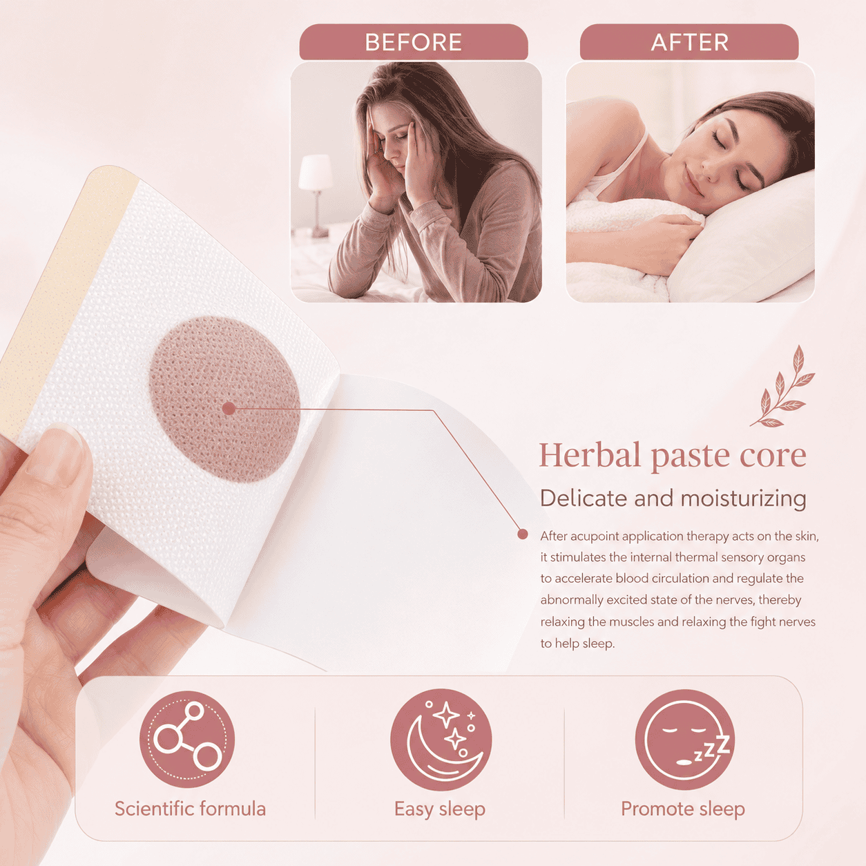Sleep patch herbal paste core with before and after comparison