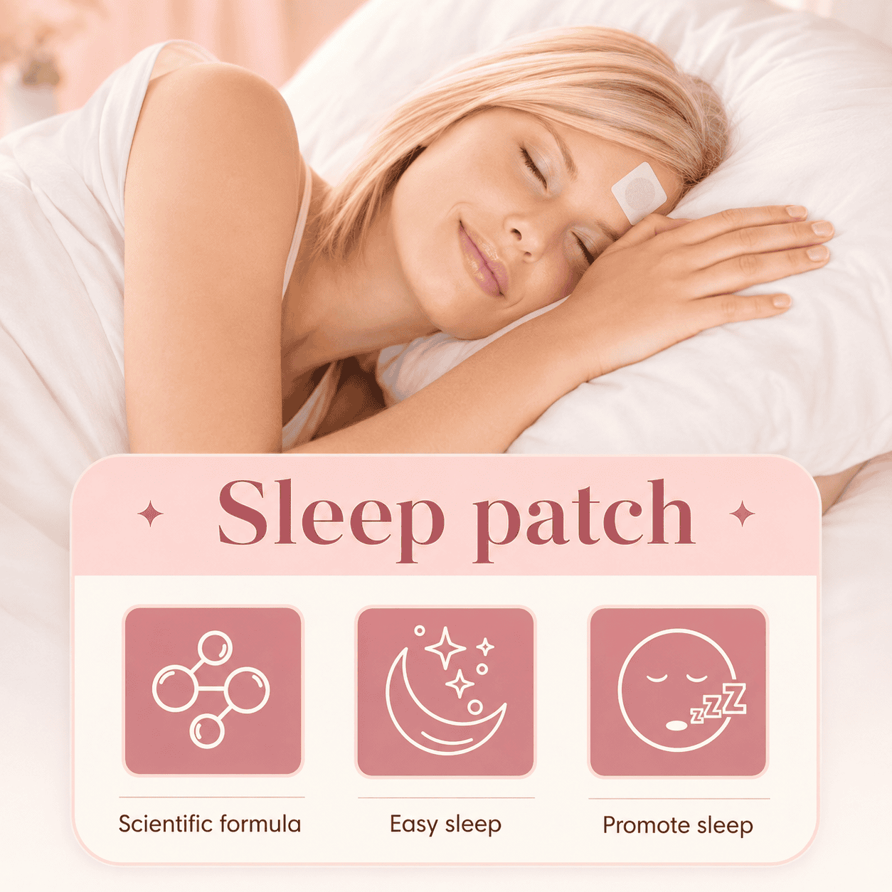 Sleep patch poster with scientific formula and easy sleep icons