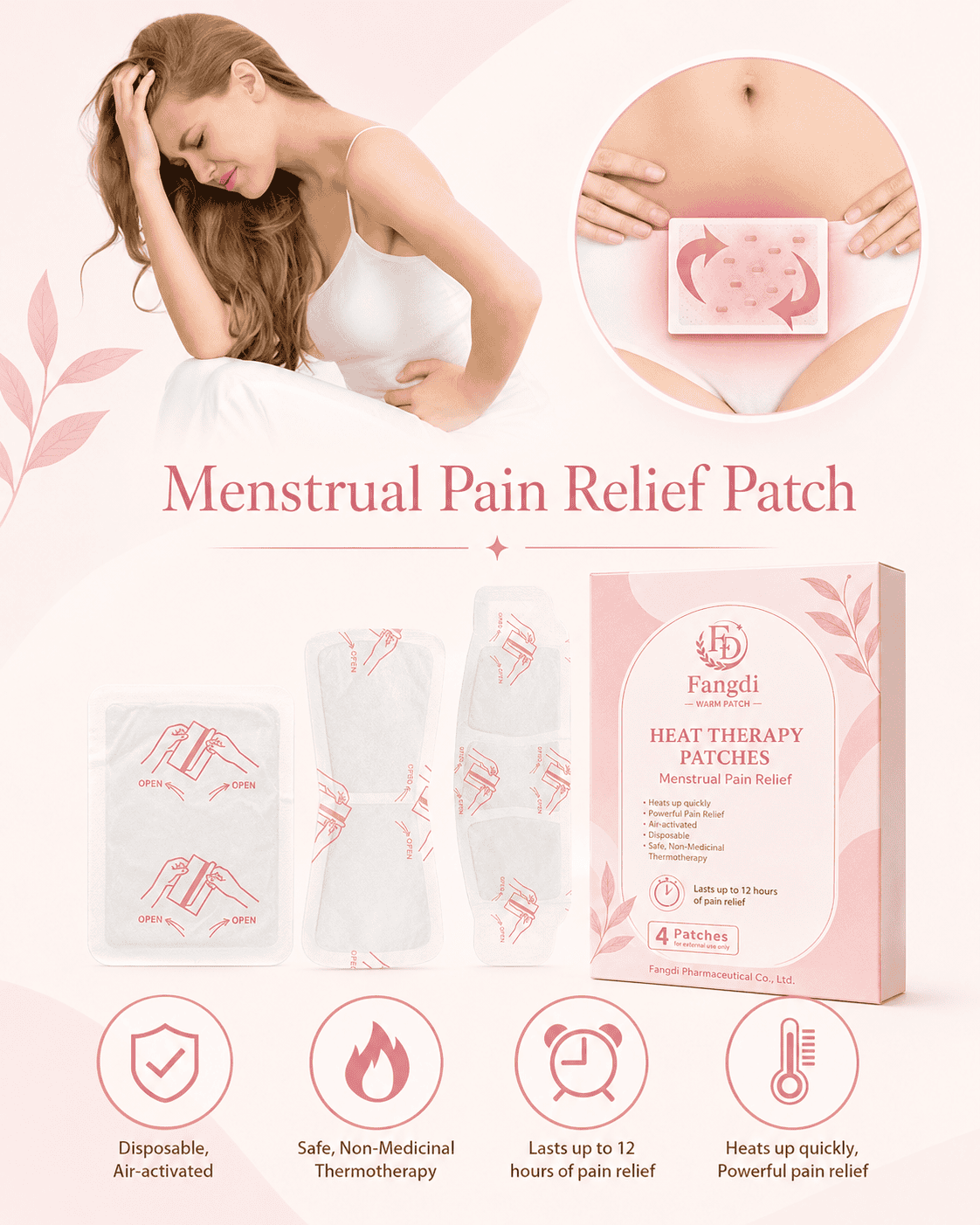 Fangdi menstrual pain relief heat patch box and sachets