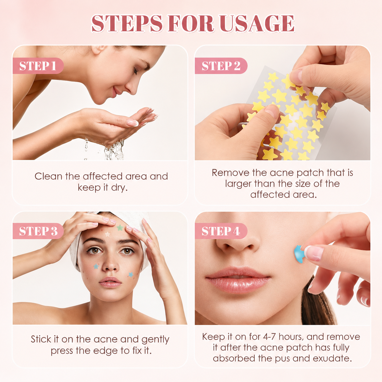 Pimple patch usage steps