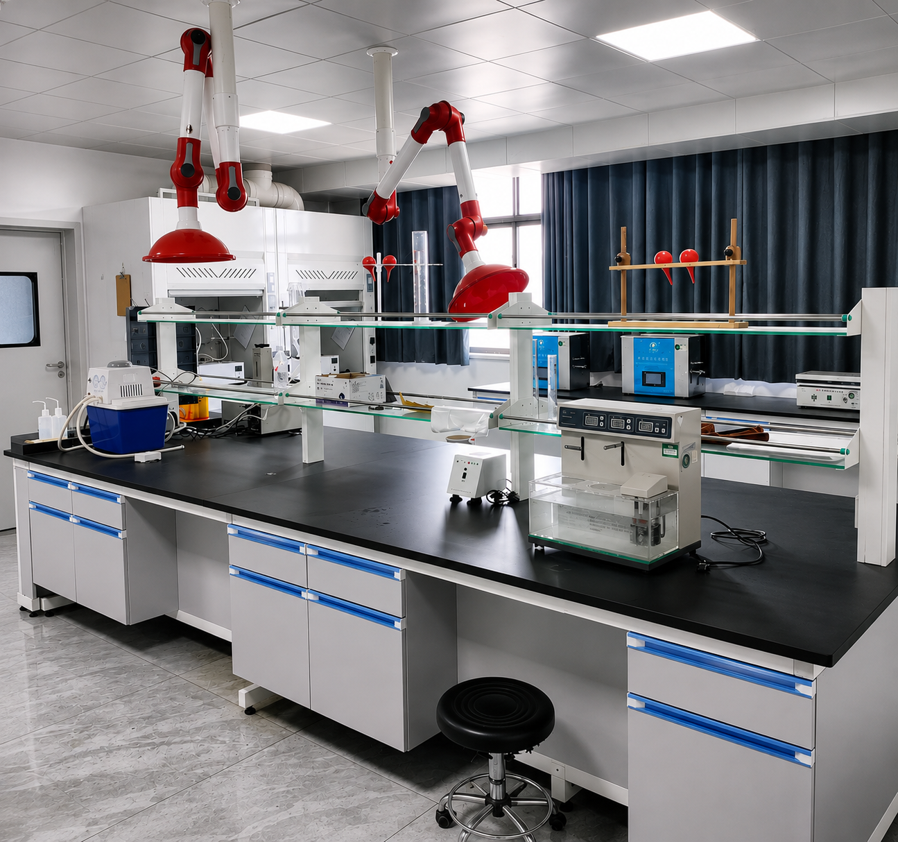 Fangdi in-house R&D and testing lab with fume hoods and formulation equipment