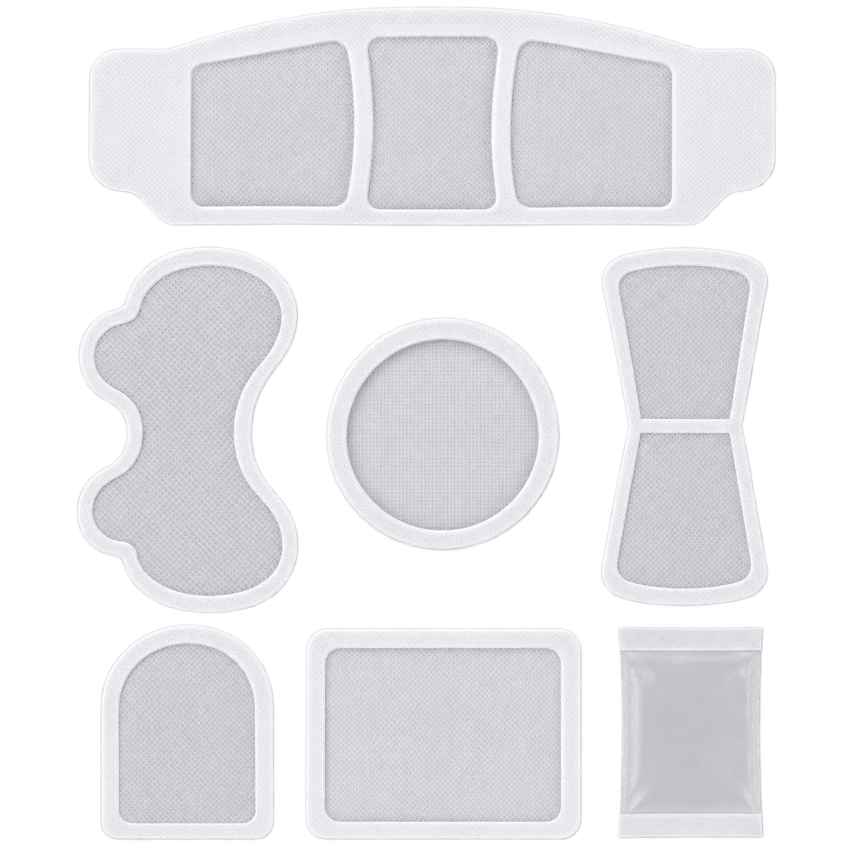 Warm patch die-cut shape options including rectangle, butterfly, circle, hourglass, arch, square and pouch